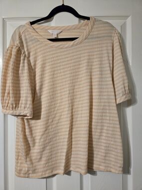 LC Lauren Conrad Peach & White Striped Puff Sleeve Tee